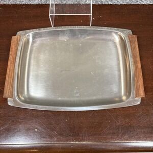Vintage MCM Tray 18-8 Stainless Steel Teak Wood Handle KH Design Hong Kong S-801